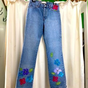 Unique Gap jeans with floral patch and beaded detail!